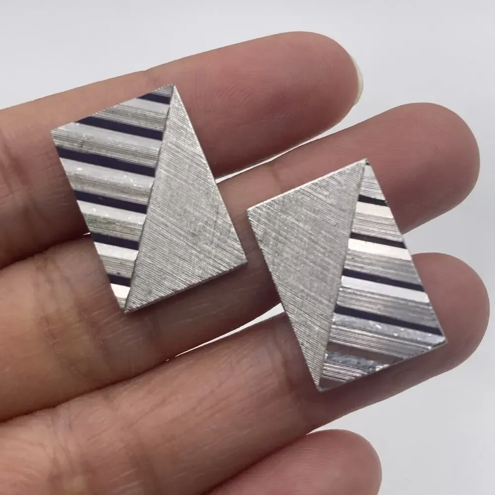 Swank Rectangular Silver Tone Cufflink Mid Century Vintage Geometric Design